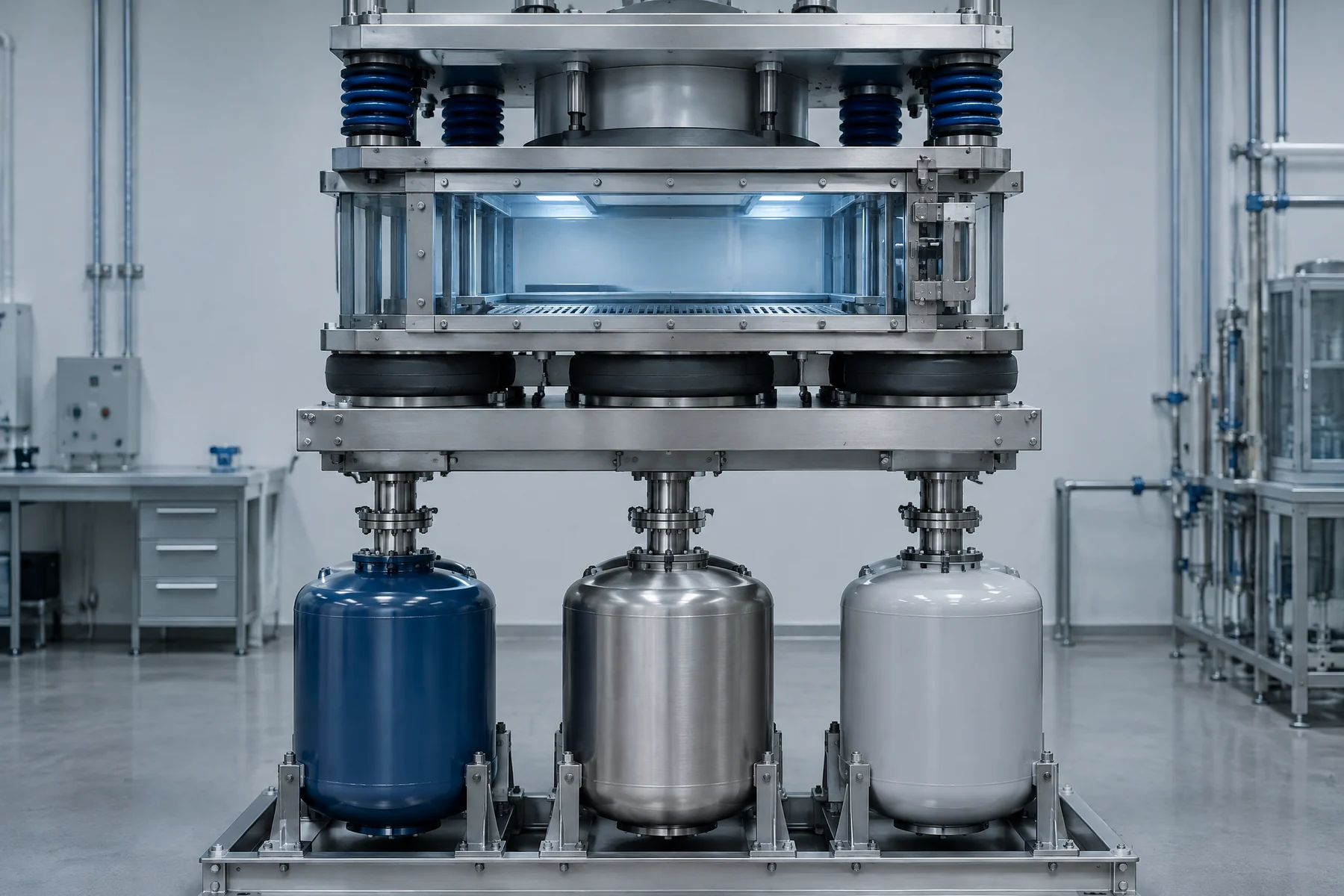 Layered finite protection system above three reserve vessels with a timed exit chamber.